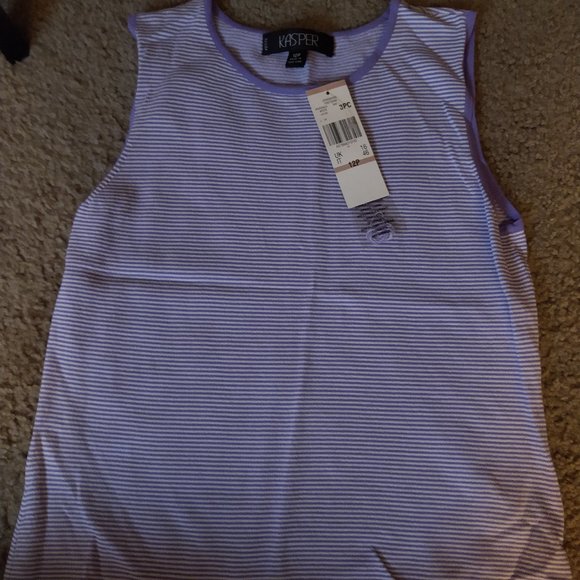 Kasper Tops - BNWT - KASPER PETITE - PURPLE/WHITE TANK TOP - SIZE 12P